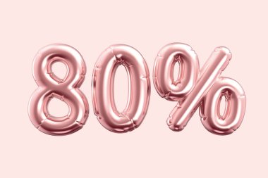 3D işlemeli altın balon. Pembe arka planda% 80 'lik ifade.