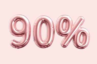 3D işlemeli altın balon. Pembe arka planda% 90 cümle.