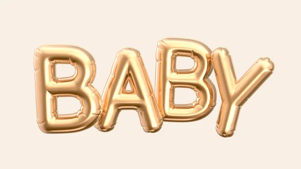Render Cor Dourada Balão Baby Frase Fundo Rosa — Fotografia de Stock
