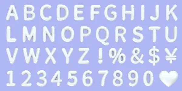 Ilustração Letras Inglesas Números Símbolos Balão Branco Isolado Fundo Púrpura — Fotografia de Stock