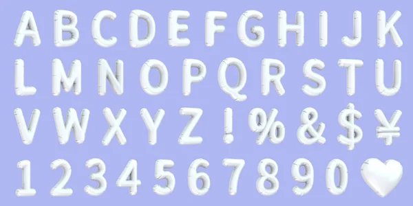 Ilustracja Lewego Pochylenia Angielskich Liter Cyfr Symboli Biały Balon Izolowany — Zdjęcie stockowe