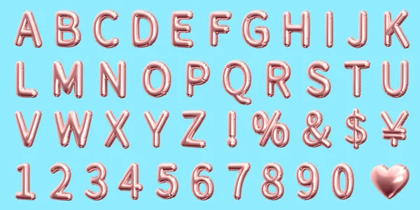 Ilustracja Prawej Pochylenia Angielskich Liter Cyfr Symboli Jasnoróżowy Balon Izolowany — Zdjęcie stockowe