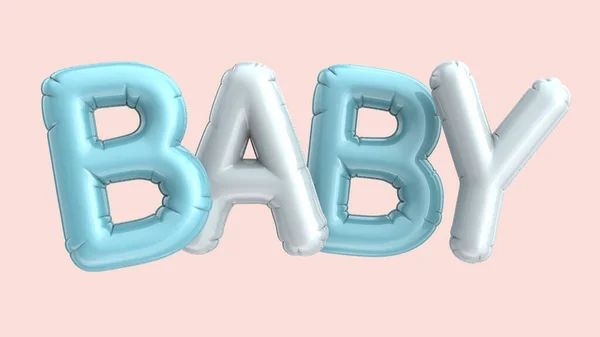 浅蓝色和白色气球Baby 粉色背景上的3D渲染短语 — 图库照片