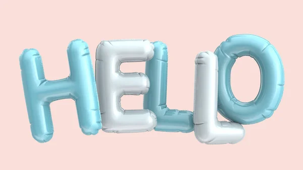 Balon Biru Muda Dan Putih Terang Hello Frase Render Pada — Stok Foto