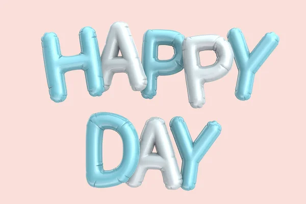 Világoskék Fehér Léggömb Happy Day Renderelés Kifejezés Rózsaszín Háttér — Stock Fotó