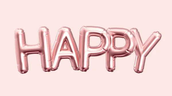 Καθιστούν Ροζ Χρυσό Μπαλόνι Ευτυχισμένη Φράση Ροζ Φόντο — Φωτογραφία Αρχείου