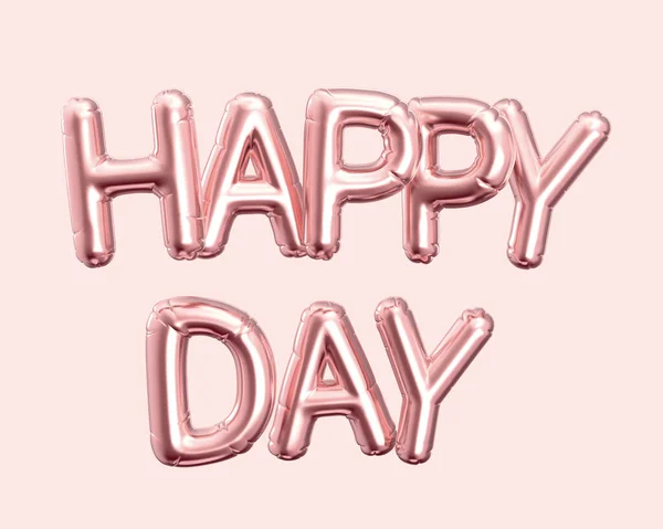 Рендеринг Розовый Шар Золотой Шар Счастливый День Фраза Розовом Фоне — стоковое фото