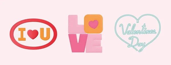 Dia Dos Namorados Conjunto Elementos Tipográficos Texto Colorido Coração Você —  Vetores de Stock