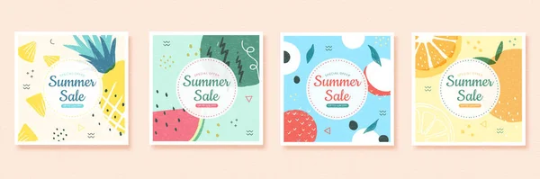 用菠萝 荔枝和橙子制作的热带水果夏季销售模板 — 图库矢量图片