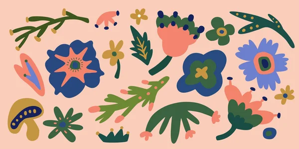 Patrón Floral Retro Estilo Dibujo Doodle Sobre Fondo Rosa Adecuado — Vector de stock