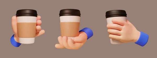 Kahve Fincanı Ikonu Setiyle Boyutlu Karikatür Ellerin Kağıt Bardakları Farklı — Stok fotoğraf