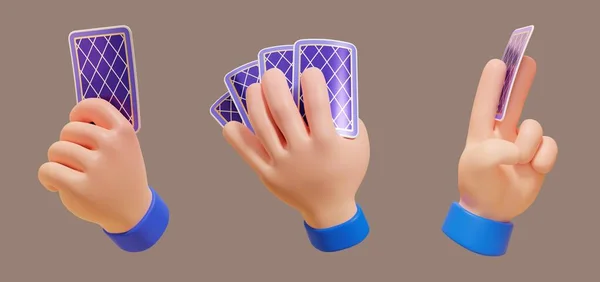 Ícone Gesto Mão Desenho Animado Conjunto Mãos Com Cartões Diferentes — Fotografia de Stock