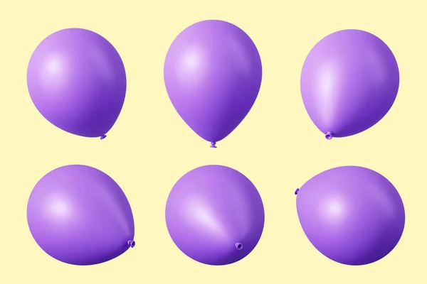 Paarse Ballonnen Verschillende Hoeken Geïsoleerd Lichtgele Achtergrond Geschikt Voor Jubileum — Stockfoto