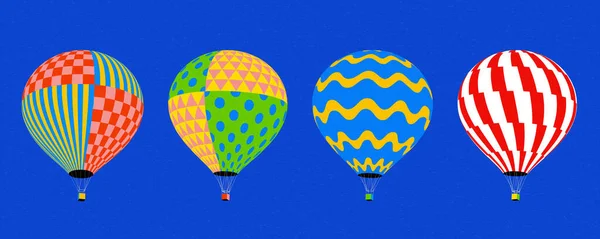 Kézzel Rajzolt Élénk Szín Minta Hőlégballon Készlet Elszigetelt Sötétkék Háttér — Stock Vector