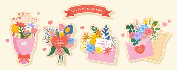 Ημέρα Της Μητέρας Πολύχρωμα Λουλούδια Μπουκέτο Στοιχεία Που Απομονώνονται Λευκό — Διανυσματικό Αρχείο