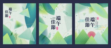 Elegant Duanwu posters isolated on dark blue background. Text: Happy Dragon Boat Festival. May 5th.