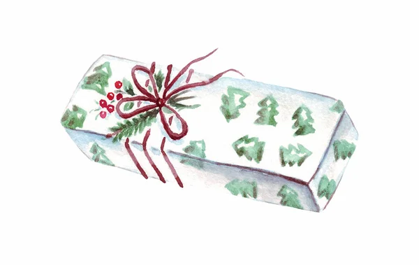 Gift Box Watercolor Clipart Hand Painted Illustration — Stock Photo, Image