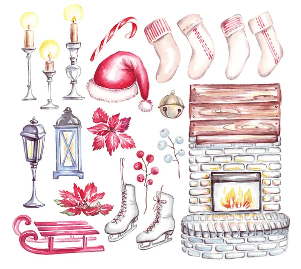 Świąteczny Wystrój Kliparty Akwarelowe Ręcznie Malowane Ilustracje — Zdjęcie stockowe