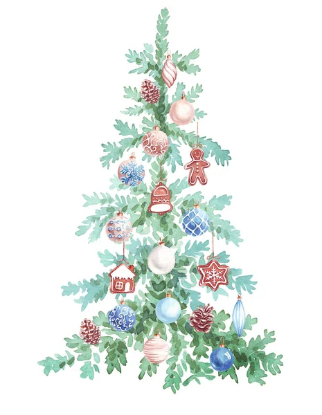 Noel Ağacı Suluboya Klipsi Boyaması Illüstrasyon — Stok fotoğraf