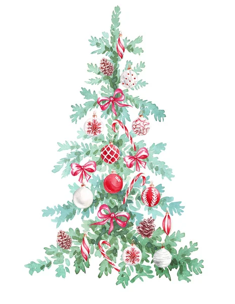 Albero Natale Clipart Acquerello Illustrazione Dipinta Mano — Foto Stock
