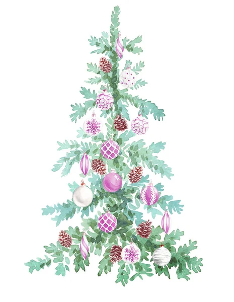 Kerstboom Aquarel Clipart Handbeschilderde Illustratie — Stockfoto