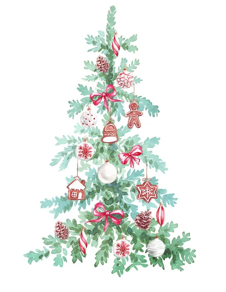 Karácsonyfa Akvarell Előfizető Kézzel Festett Illusztráció — Stock Fotó