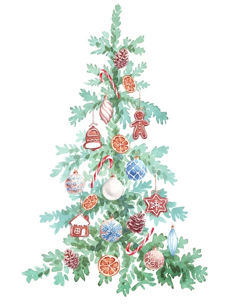 Árvore Natal Clipart Aquarela Ilustração Pintada Mão — Fotografia de Stock