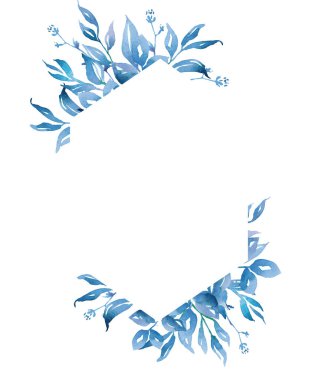 Mavi yapraklı çerçeve. Suluboya Clipart
