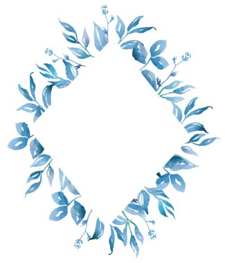 Mavi yapraklı çerçeve. Suluboya Clipart