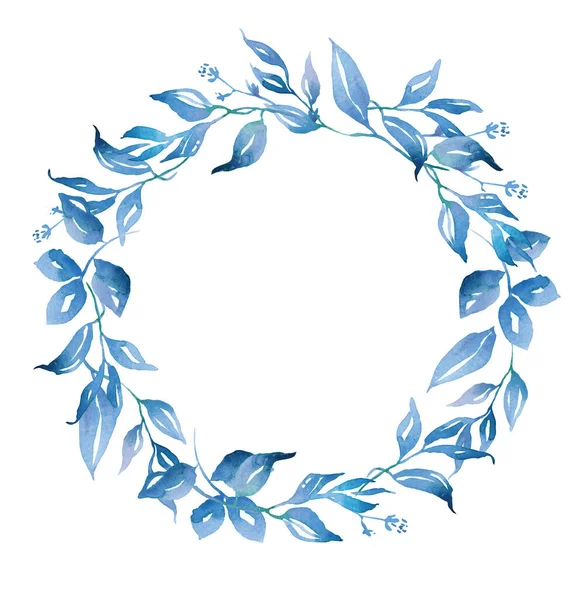 Синие Листья Венка Акварель — стоковое фото