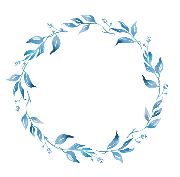 青い葉が花輪を残す 水彩画帖 — ストック写真