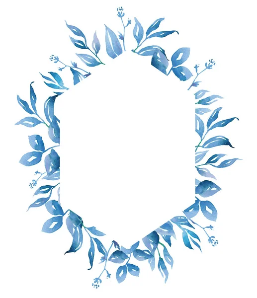 Niebieskie Liście Ramki Akwarela Clipart — Zdjęcie stockowe
