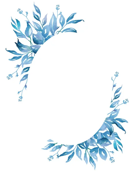 Niebieskie Liście Ramki Akwarela Clipart — Zdjęcie stockowe