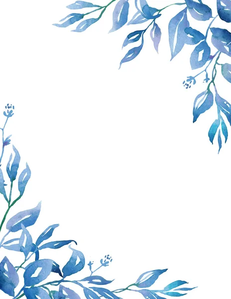 Μπλε Φύλλα Καρέ Κλιπ Ακουαρέλας — Φωτογραφία Αρχείου