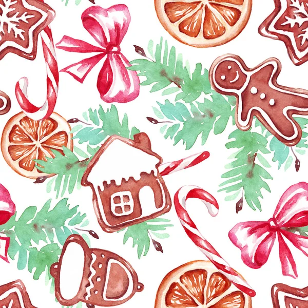 Kerstpatroon Aquarel Clipart Handbeschilderde Illustratie — Stockfoto