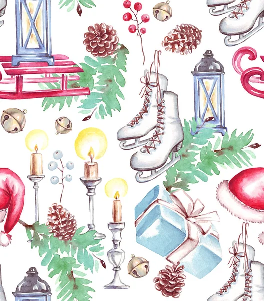 Christmas Patterns Watercolor Clipart Hand Painted Illustration — Stock Photo, Image