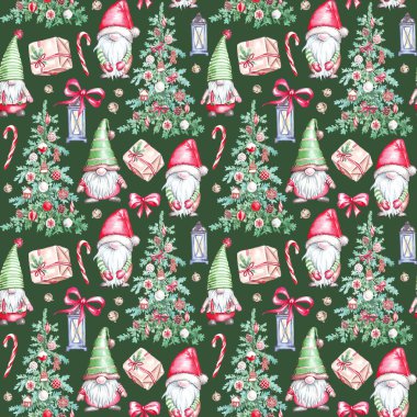 Noel deseni. Suluboya klipsi. El boyaması illüstrasyon