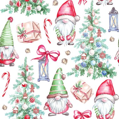 Noel deseni. Suluboya klipsi. El boyaması illüstrasyon