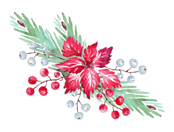 Composição Natal Clipart Aquarela Ilustração Pintada Mão — Fotografia de Stock
