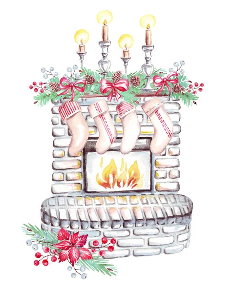 Kersthaard Aquarel Clipart Handbeschilderde Illustratie — Stockfoto