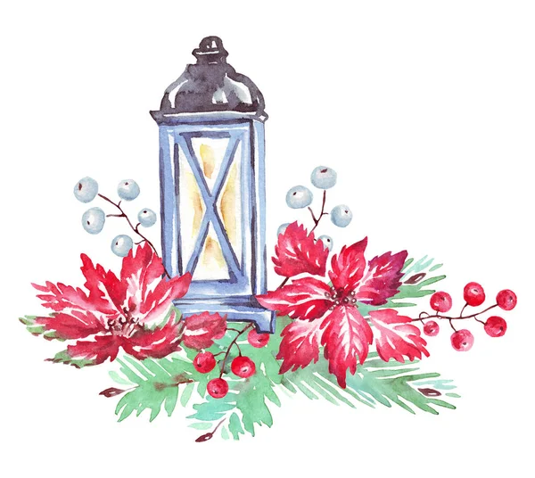 Lampa Świąteczna Kliparty Akwarelowe Ręcznie Malowane Ilustracje — Zdjęcie stockowe