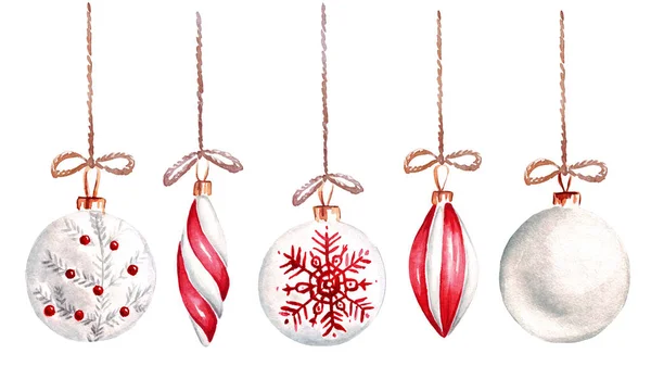 Bolhas Decorações Natal Clipart Aquarela — Fotografia de Stock