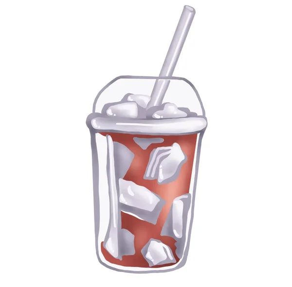 Drink Met Ijs Een Plastic Glas Met Een Rietje — Stockfoto