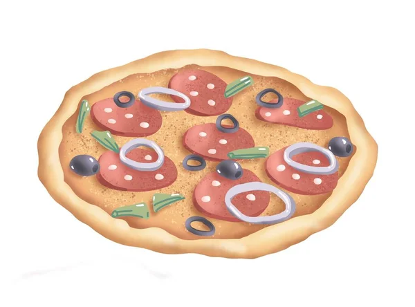 Pizza Comida Saborosa Ilustração Digital — Fotografia de Stock