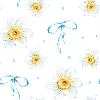 Nergis desenli kusursuz çiçek deseni. Suluboya bahar çiçekleri