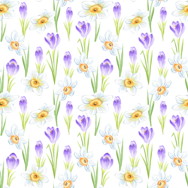 Timsah ve nergis desenli kusursuz çiçek deseni. Suluboya bahar çiçekleri