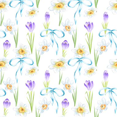 Timsah ve nergis desenli kusursuz çiçek deseni. Suluboya bahar çiçekleri