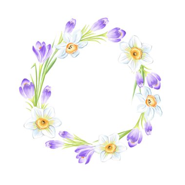 Bahar çiçeği çelengi. Suluboya çizimi