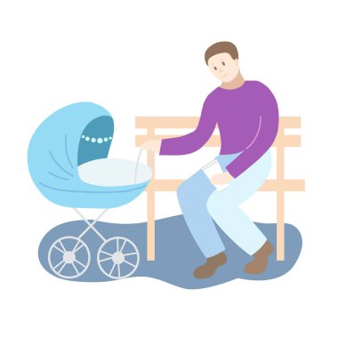 Babam mavi bebek arabasıyla parkta