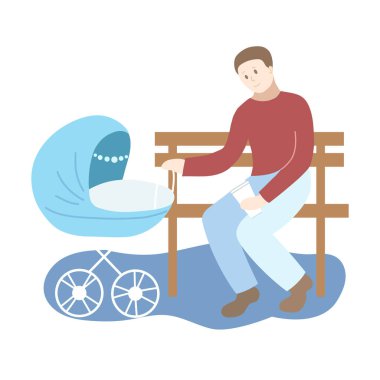 Babam mavi bebek arabasıyla parkta